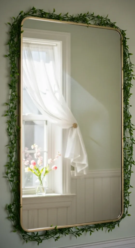 Mirror With Faux Greenery Border