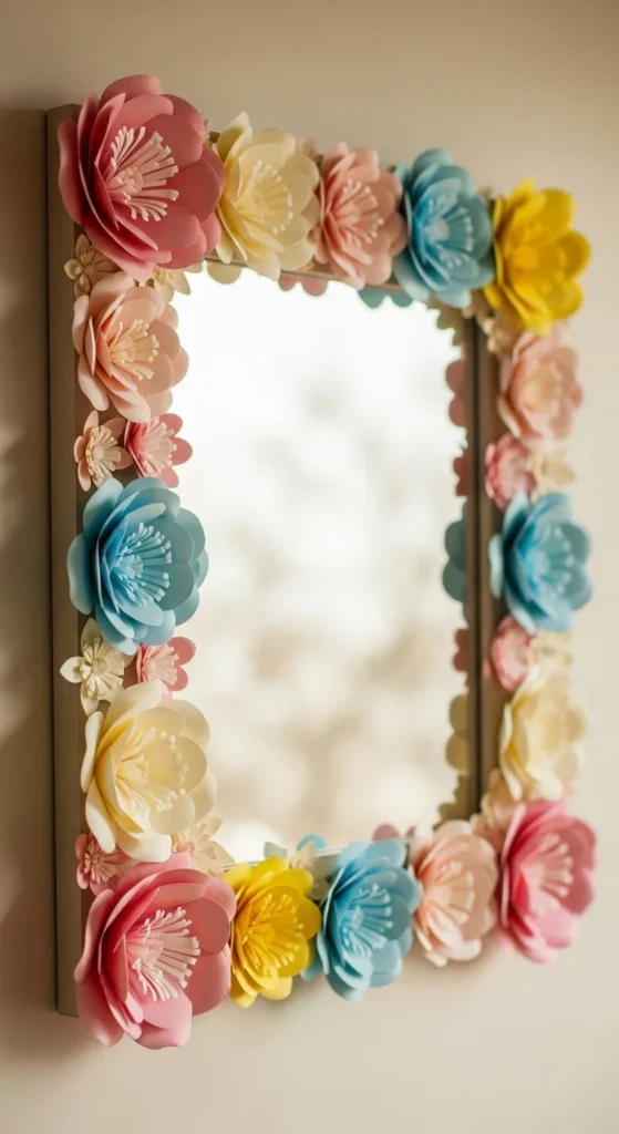 Mirror With Paper Flower Corners