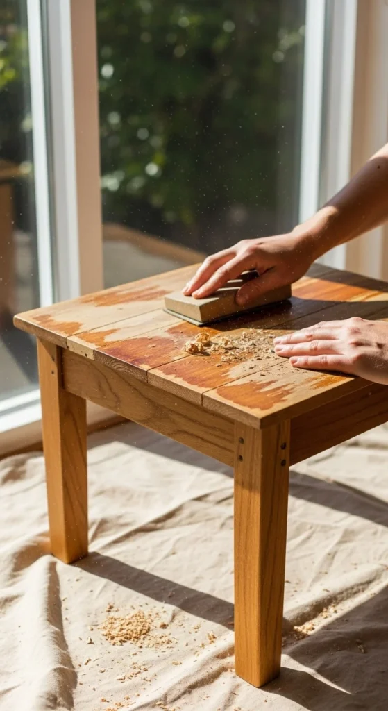 Side Table With Sanded Wood Finish