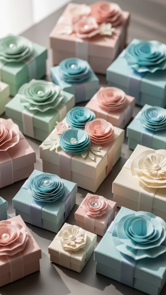 Square Boxes With Paper Rosettes