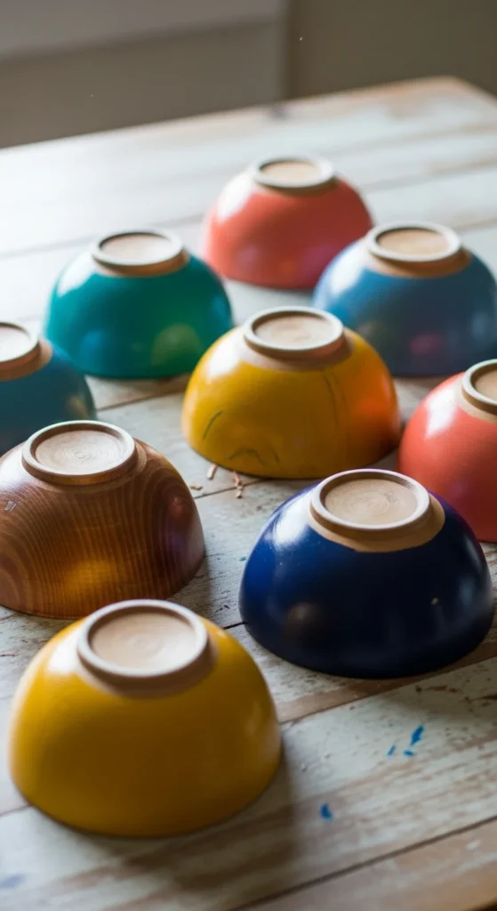 Wooden Bowls With Painted Base