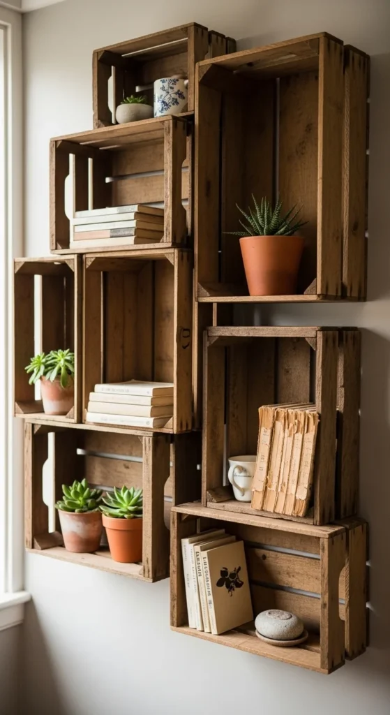 Wooden Crate Wall Shelves